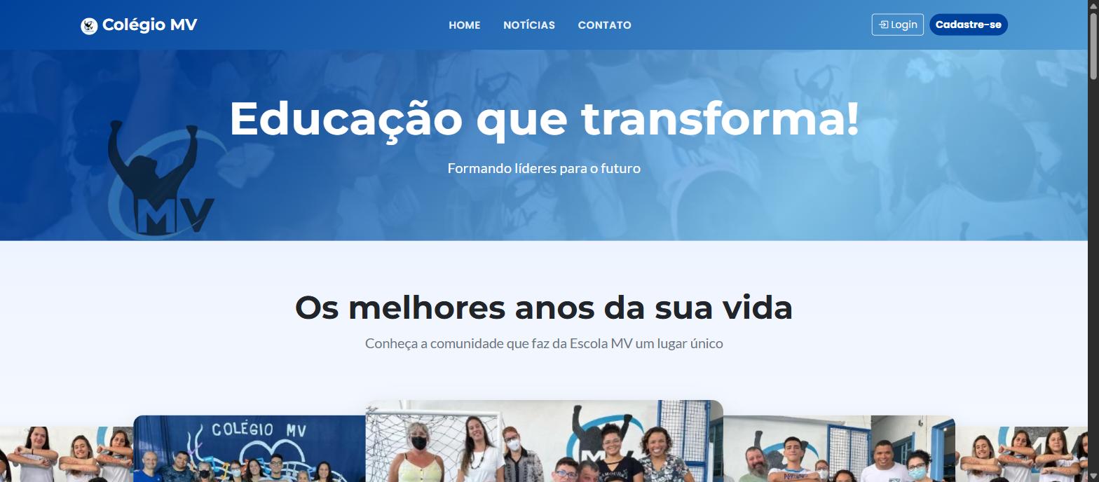 Captura da página inicial de colegiomv.com.br